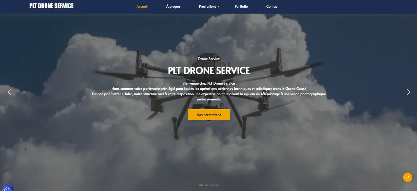 Page d’accueil du site PLT Drone Service