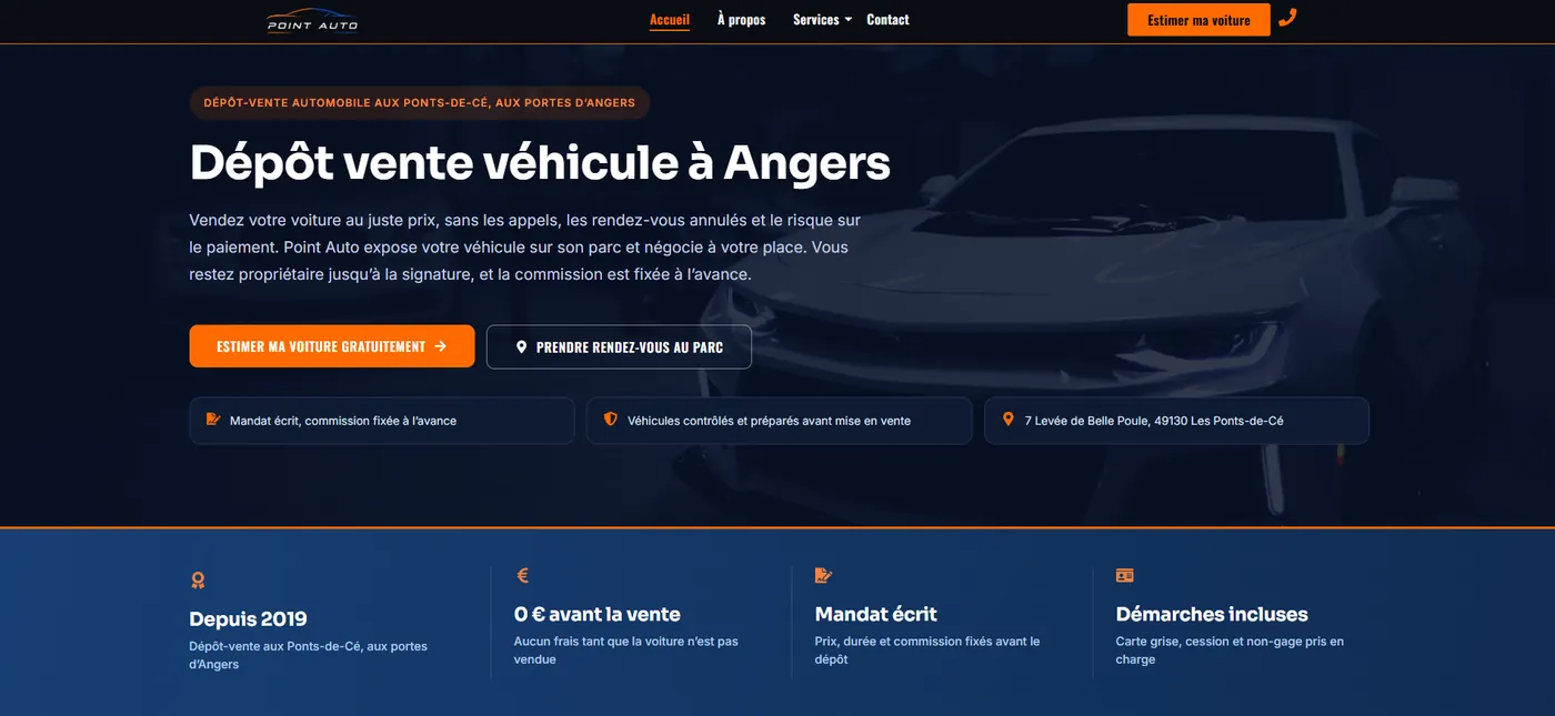 Page d’accueil du site Point Auto